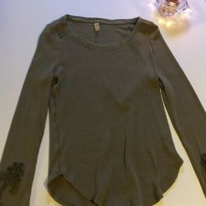 Olive Decorated Sleeves Free People Top